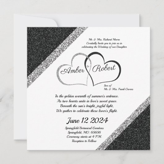 Black & Silver Wedding speichern Sie das Datum w/H Save The Date (Vorderseite)