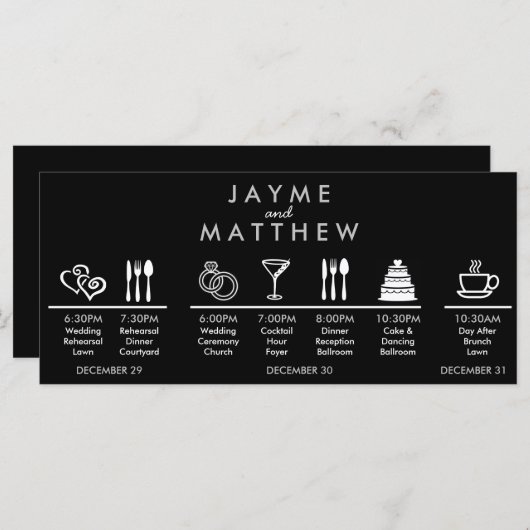 Black Silver Wedding Timeline Begrüßungstablett Hi (Vorne/Hinten)