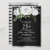 Black Silver White Floral 25. Hochzeitstag Einladung (Vorne/Hinten)