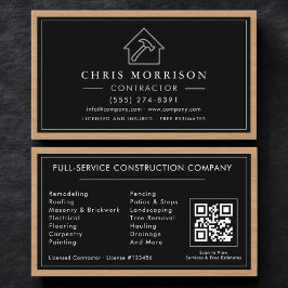 Black Silver Wood Construction Contractor QR Code Visitenkarte
