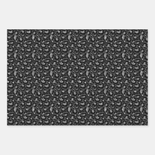 Black Silver Zebra Animal Print Glitzer Geschenkpapier Set (Vorderseite 3)