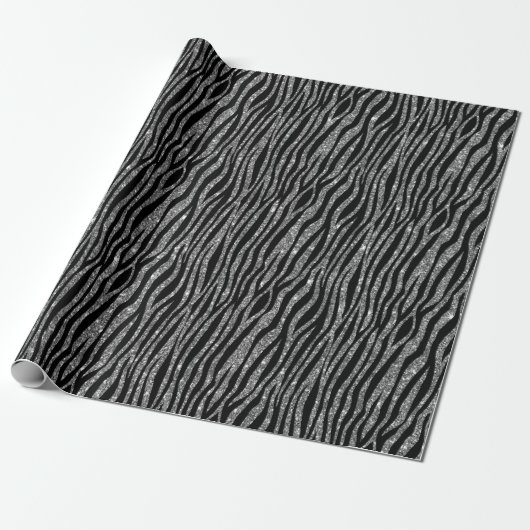 Black Silver Zebra Print Glitzer    Geschenkpapier (Ungerollt)