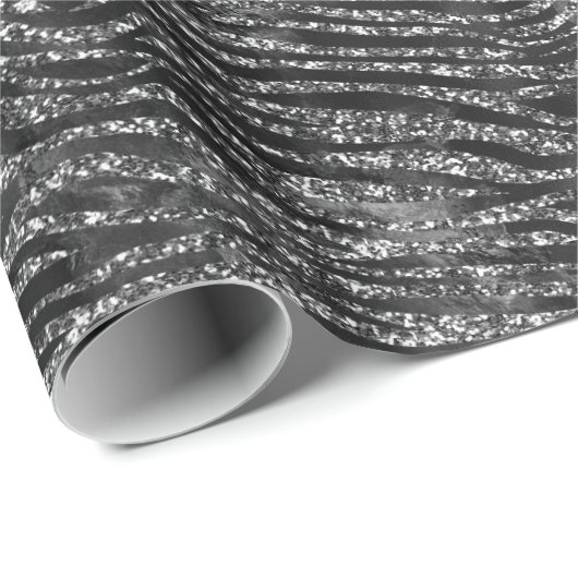 Black Silver Zebra Print Imitate Glitzer Geschenkpapier (Rolleneckpunkt)