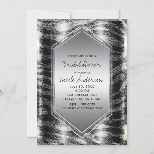 Black Silver Zebra Wild Animal Print Exotic Party Einladung (Vorderseite)