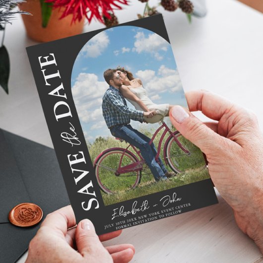 Black Simple Arch Foto Wedding Save the Date