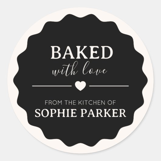 Black Simple Baked With Love Scallop Sticker (Vorderseite)