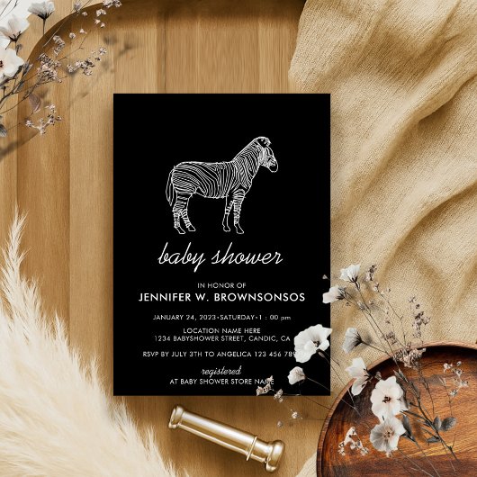 Black Simple Basic Linear Zebra Einladung