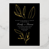 Black Simple Botanical Stem Wedding Gold Folieneinladung (Vorderseite)