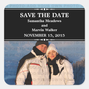 Black Simple Chic Foto Save the Date Stickers