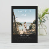 Black Simple Couple Foto Wedding Save the Date (Stehend Vorderseite)