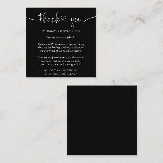 Black Simple Custom Calligraphic Foto Vielen Dank Begleitkarte (Vorne/Hinten)