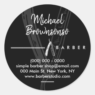 Black Simple Dunkel Logo Razard Barber Runder Aufkleber
