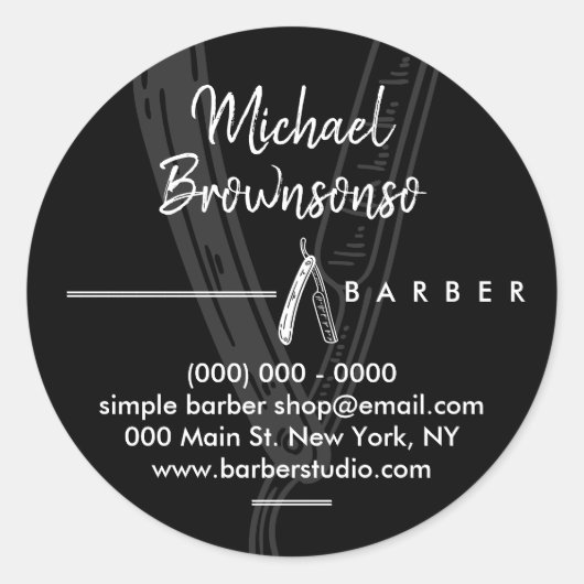 Black Simple Dunkel Logo Razard Barber Runder Aufkleber (Vorderseite)