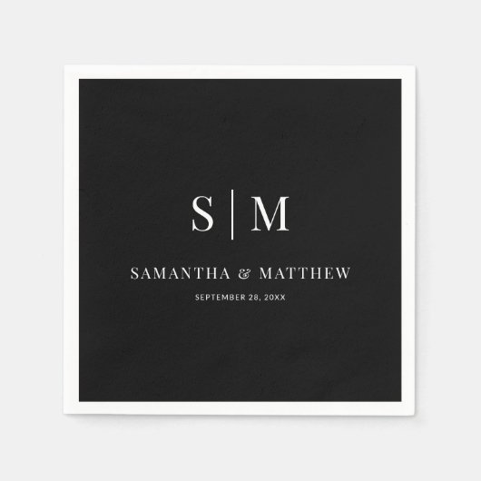 Black Simple Elegant Couple Initials Wedding Serviette (Vorderseite)