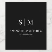 Black Simple Elegant Couple Initials Wedding Weinetikett (Einzelnes Label)