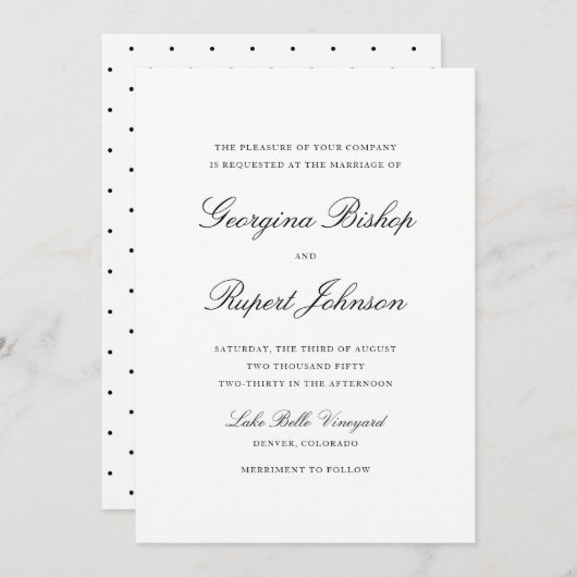 Black Simple Elegant Script Typografy Wedding Einladung (Vorne/Hinten)