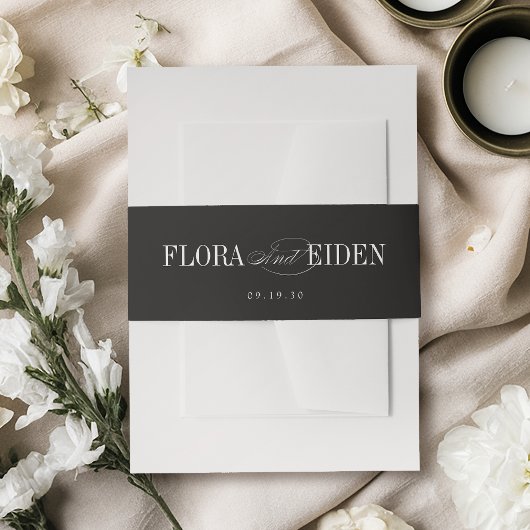 Black Simple Elegant Timeless Typography Wedding Einladungsbanderole