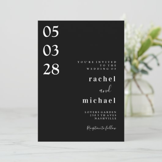 Black Simple elegante Einladung (Stehend Vorderseite)