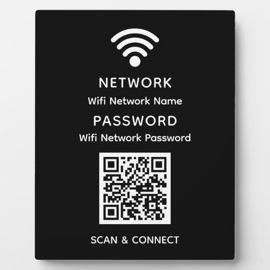 Black Simple Elegante Wifi QR Code Netzwerkkennwor Fotoplatte (Vorderseite)