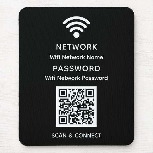 Black Simple Elegante Wifi QR Code Netzwerkkennwor Mousepad (Vorne)