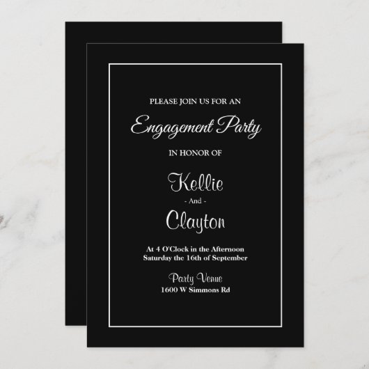 Black Simple Gerahmte Engagement Party Einladung (Vorne/Hinten)