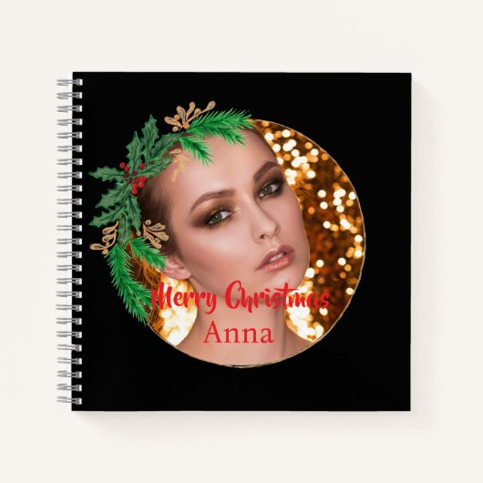 Black Simple Gold Christmas Wreath Monogram Notizblock (Vorderseite)