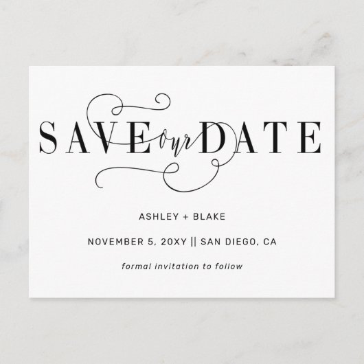 Black Simple Handwriting Calligraphy Save the Date Ankündigungspostkarte (Vorderseite)