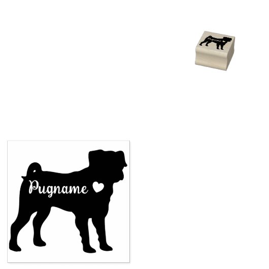 Black Simple Heart Dog Pug Gummistempel (Stempel)