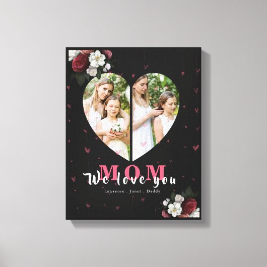 Black Simple Heart Shaped Gift für Muttertag Leinwanddruck (Vorderseite)
