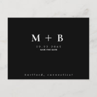 Black Simple Initials Wedding QR Save the Date