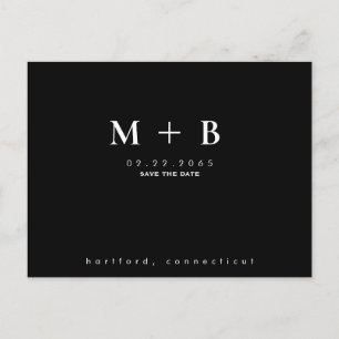 Black Simple Initials Wedding QR Save the Date Postkarte