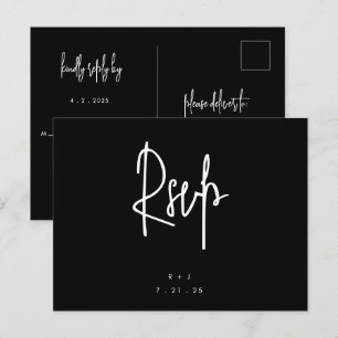 Black Simple Letting Wedding RSVP Postcard Postkarte