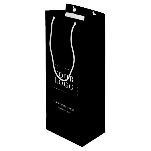 Black Simple Minimal Business Logo Weinpapier Tasc Geschenktüte Für Weinflaschen (Rückseite Schrägansicht)