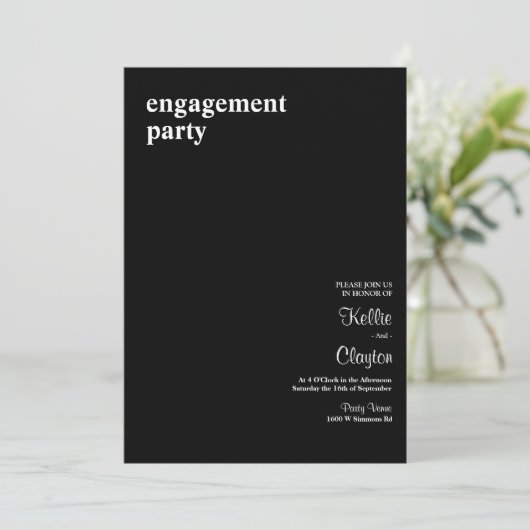 Black Simple Modern Art Engagement Party Einladung (Stehend Vorderseite)