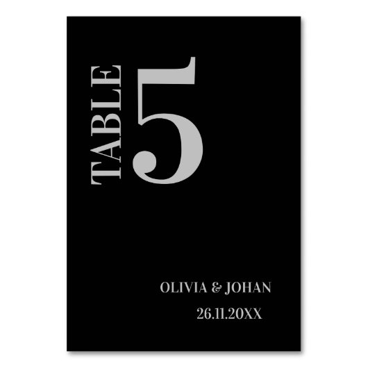 Black Simple Modern Elegance Wedding Tischnummer (Rückseite)