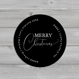 Black Simple Modern Frohe Weihnachts-Umschlag Aufk Runder Aufkleber