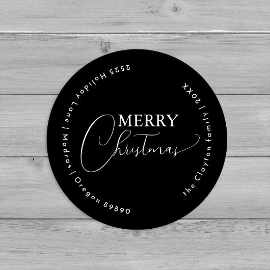 Black Simple Modern Frohe Weihnachts-Umschlag Aufk Runder Aufkleber