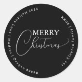 Black Simple Modern Frohe Weihnachts-Umschlag Aufk Runder Aufkleber (Vorderseite)