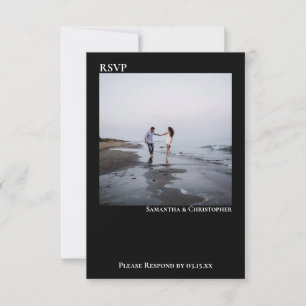 Black Simple Modern Minimalistisch Foto Wedding RSVP Karte
