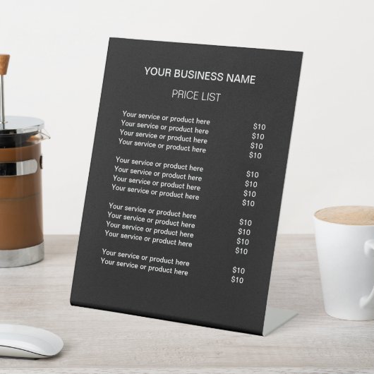Black Simple Modern Price List Pedestal Sign Sockelschild (In SItu)
