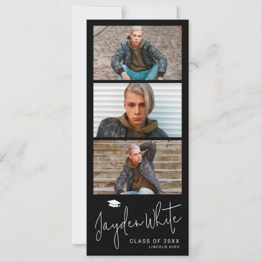 Black Simple Modern Script 3 Foto Abschluss Einladung (Vorderseite)