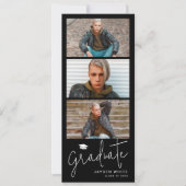 Black Simple Modern Script 3 Foto Abschluss Einladung (Vorderseite)