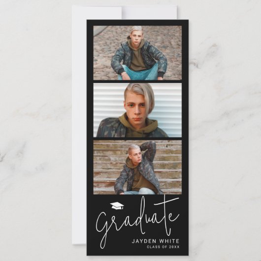 Black Simple Modern Script 3 Foto Abschluss Einladung (Vorderseite)