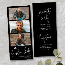 Black Simple Modern Script 3 Foto Abschluss Einladung