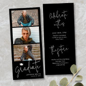 Black Simple Modern Script 3 Foto Abschluss Einladung