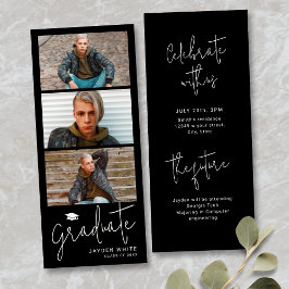 Black Simple Modern Script 3 Foto Abschluss Einladung