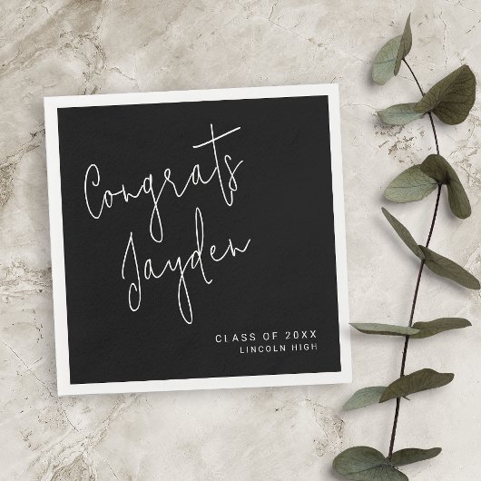 Black Simple Modern Script Congrads Graduate Serviette