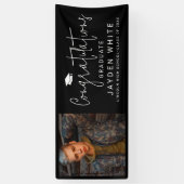 Black Simple Modern Script Foto Graduation Party Banner (Vertikal)