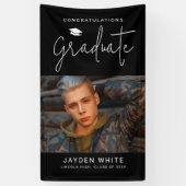 Black Simple Modern Script Foto Graduation Party Banner (Vertikal)