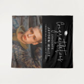 Black Simple Modern Script Foto Graduation Party Wandteppich (Vorderseite (Horizontal))